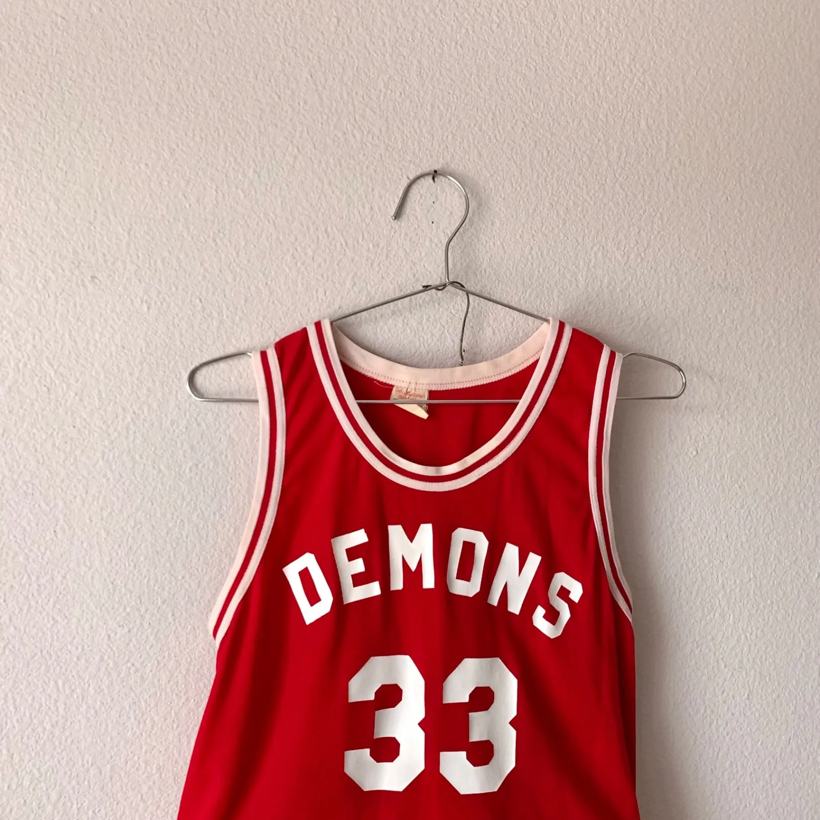 True vintage 1970s red basketball uniform - jersey and shorts demons number 33 - Image 2