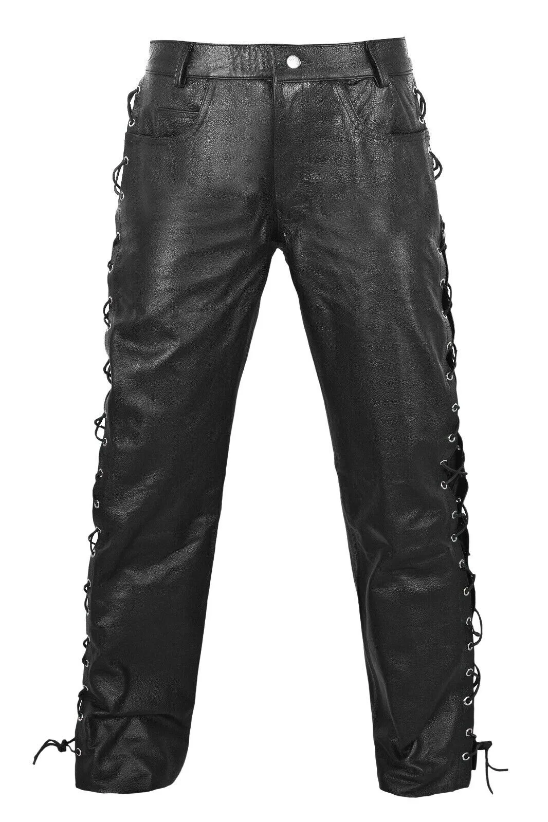 DEFY Men's Motorbike Cow Leather Jeans Style Side Laces Nightclub Pant - Image 2