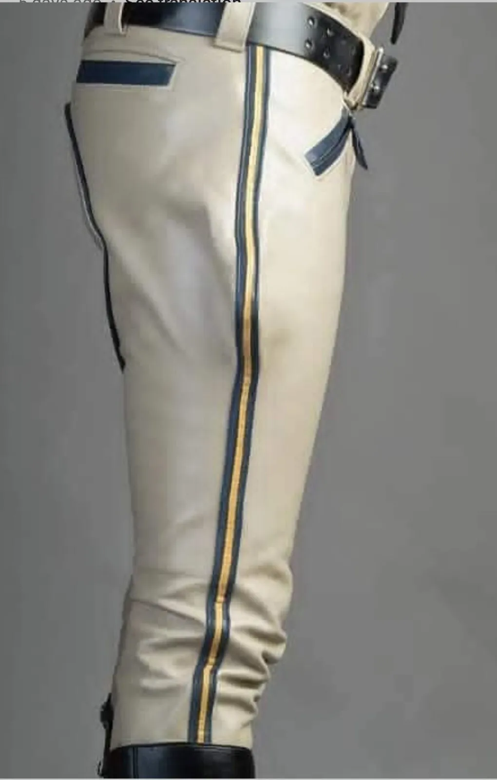 Men's Real Leather Breeches White Leather Breeches With Side Stripes / Jodhpurs - Image 4