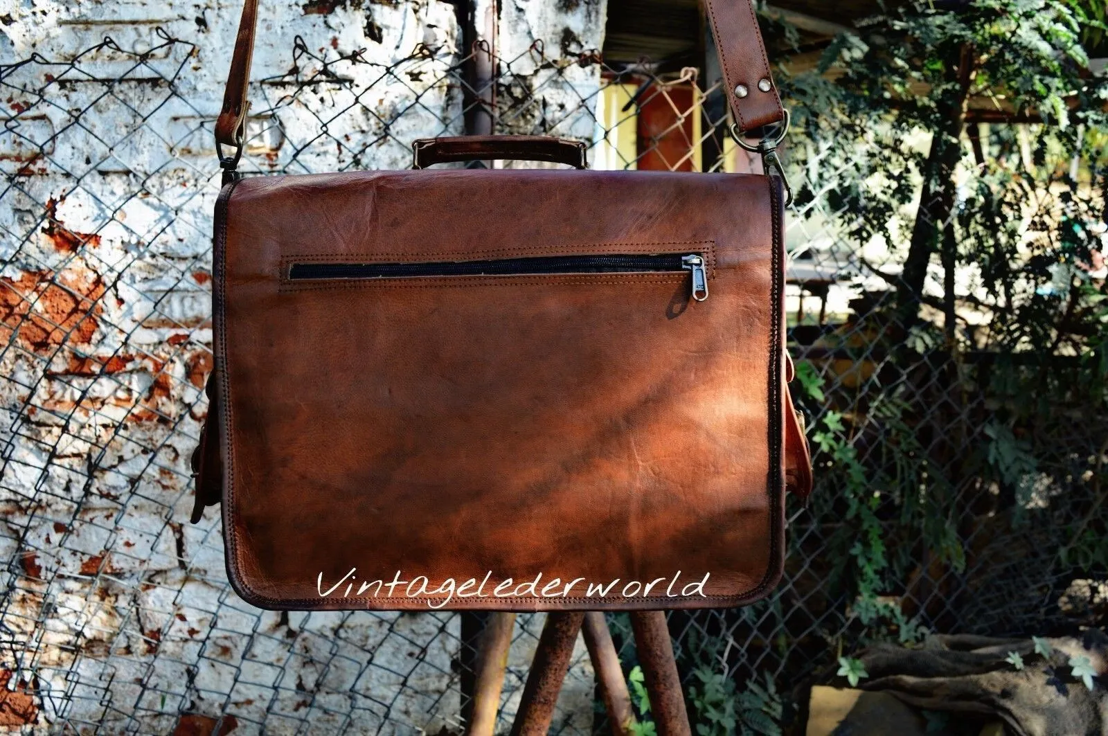 Leather Bag Laptop Genuine Messenger Vintage Men's Briefcase Satchel Brown New - Image 2