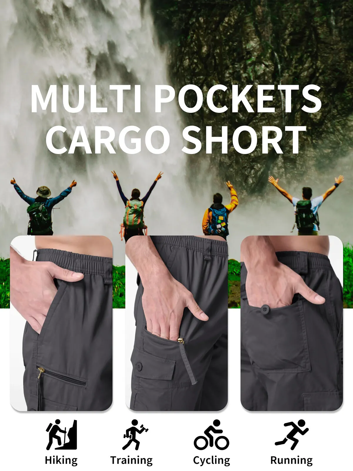 Men's Casual Cotton Cargo Shorts Outdoor Hiking 3/4 Length Below Knee Pants Man - Image 2
