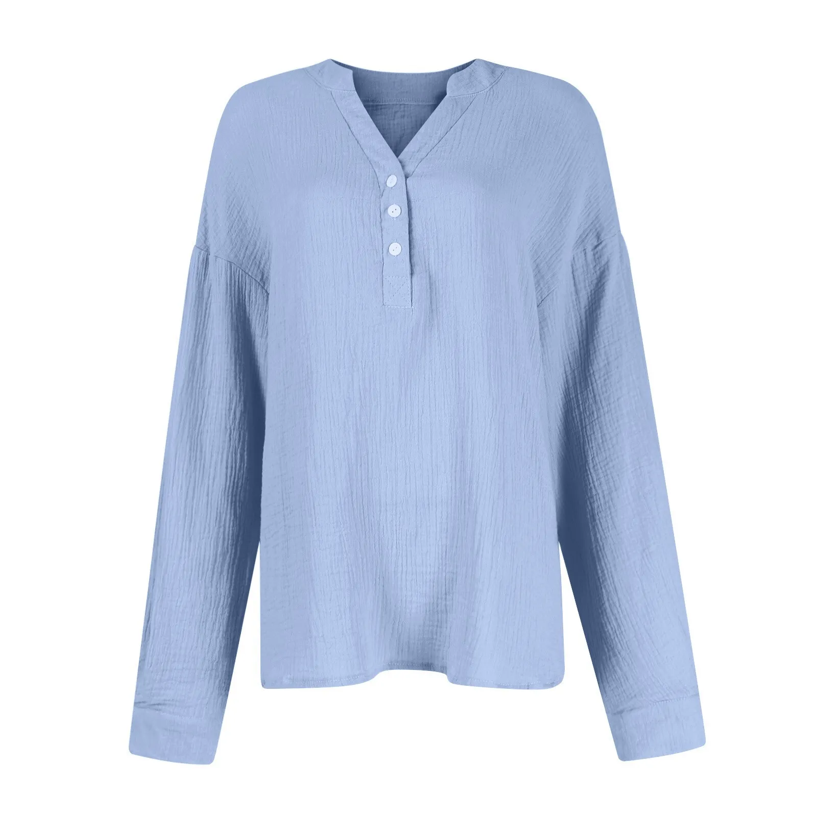 Womens Casual Button V Neck Long Sleeve Shirts Oversized Solid Fall Blouses Tops - Image 2
