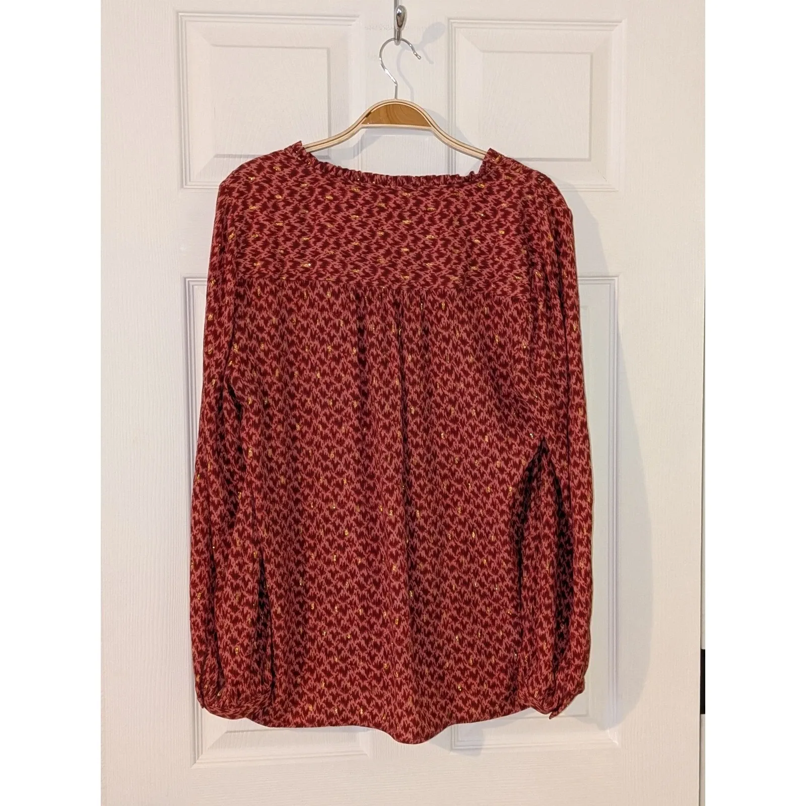 Paige Printed Blouse Doris V-Neck Long Sleeve Casual Top Red Shimmer - Image 3