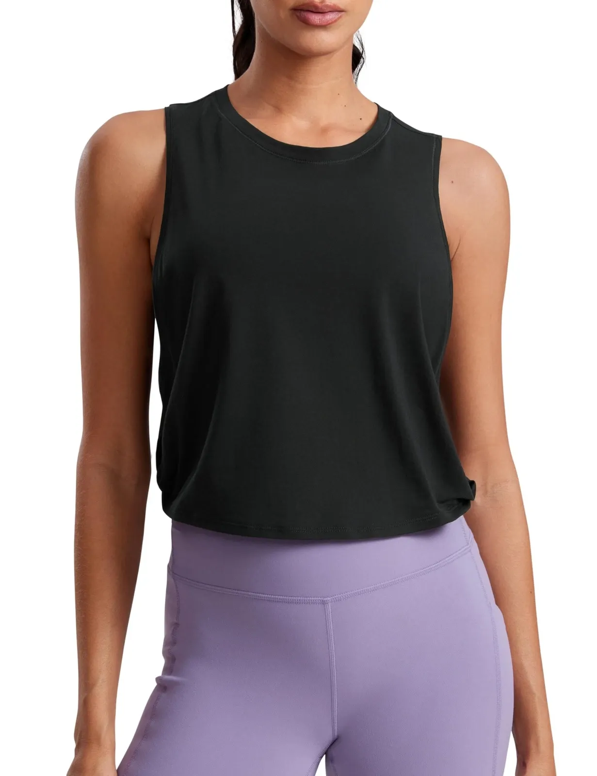 Cropped Workout Tank Tops for Women - Black Sleeveless Gym Shirts - Image 7