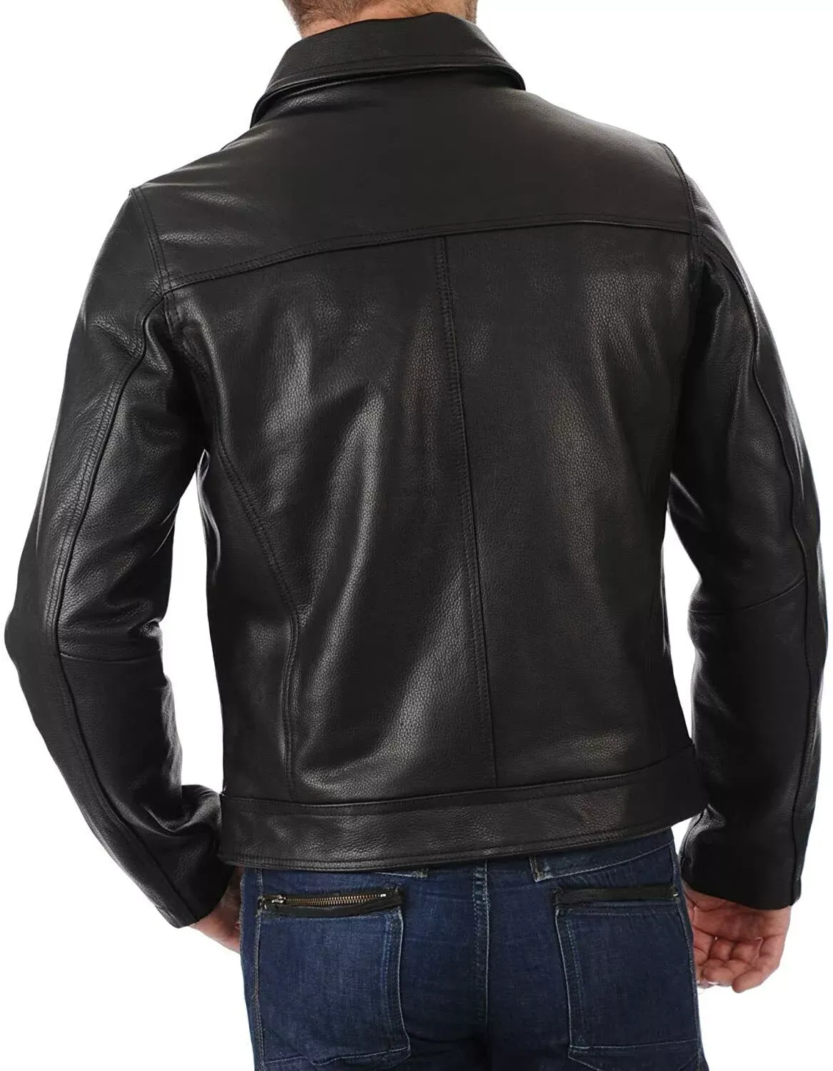 Men's Leather Jacket Cafe Racer Biker Black Motocycle Real Sheepskin Leather - Image 2