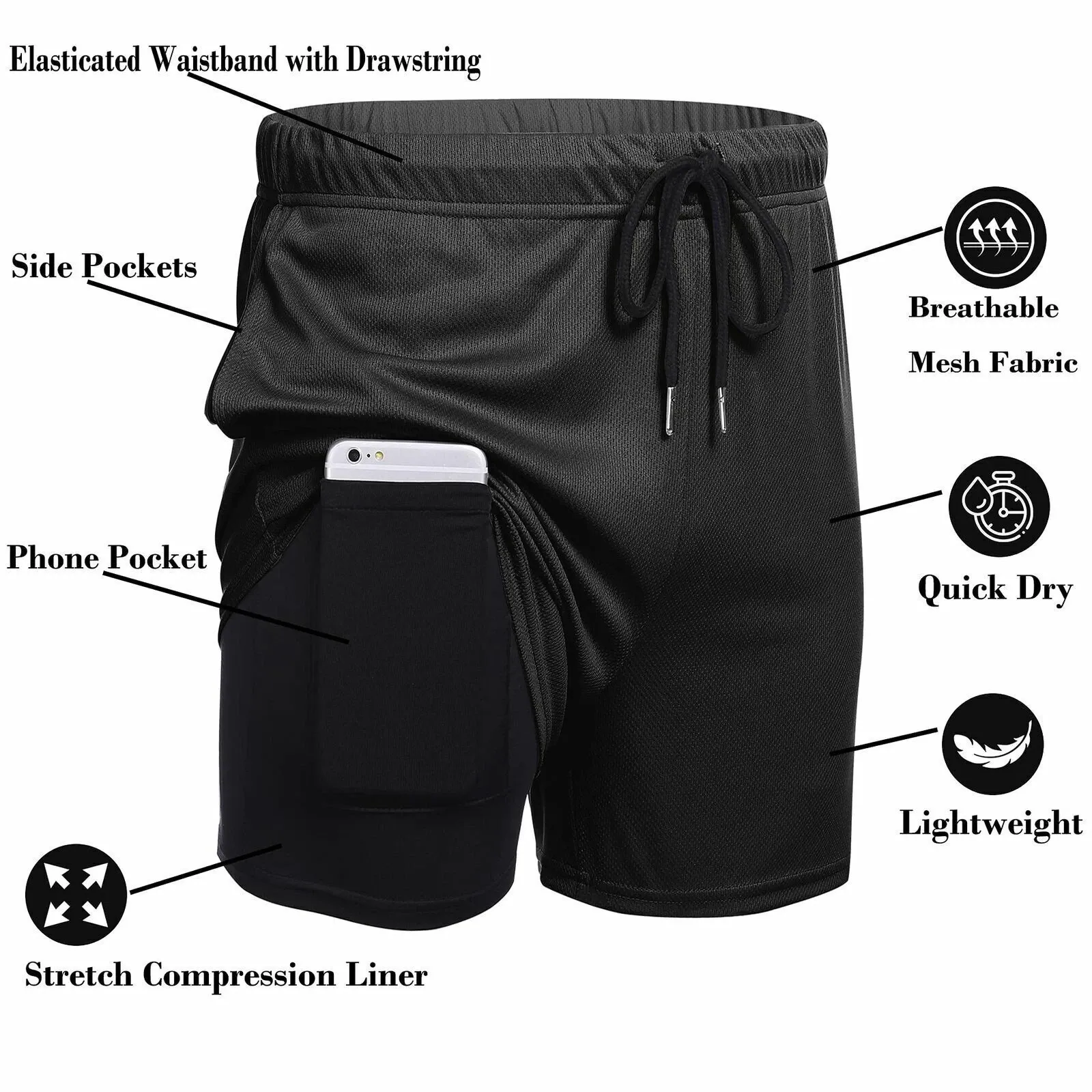Mens Shorts Elasticated Waist Jogging Shorts Gym Workout Shorts Fitness Running - Image 5