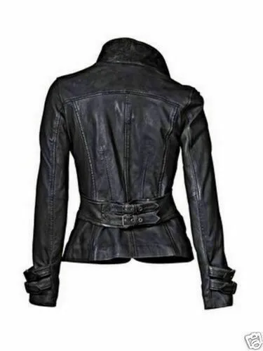 New Women's Biker Genuine Lambskin Soft Leather Motorcycle Slim fit Biker Jacket - Image 2