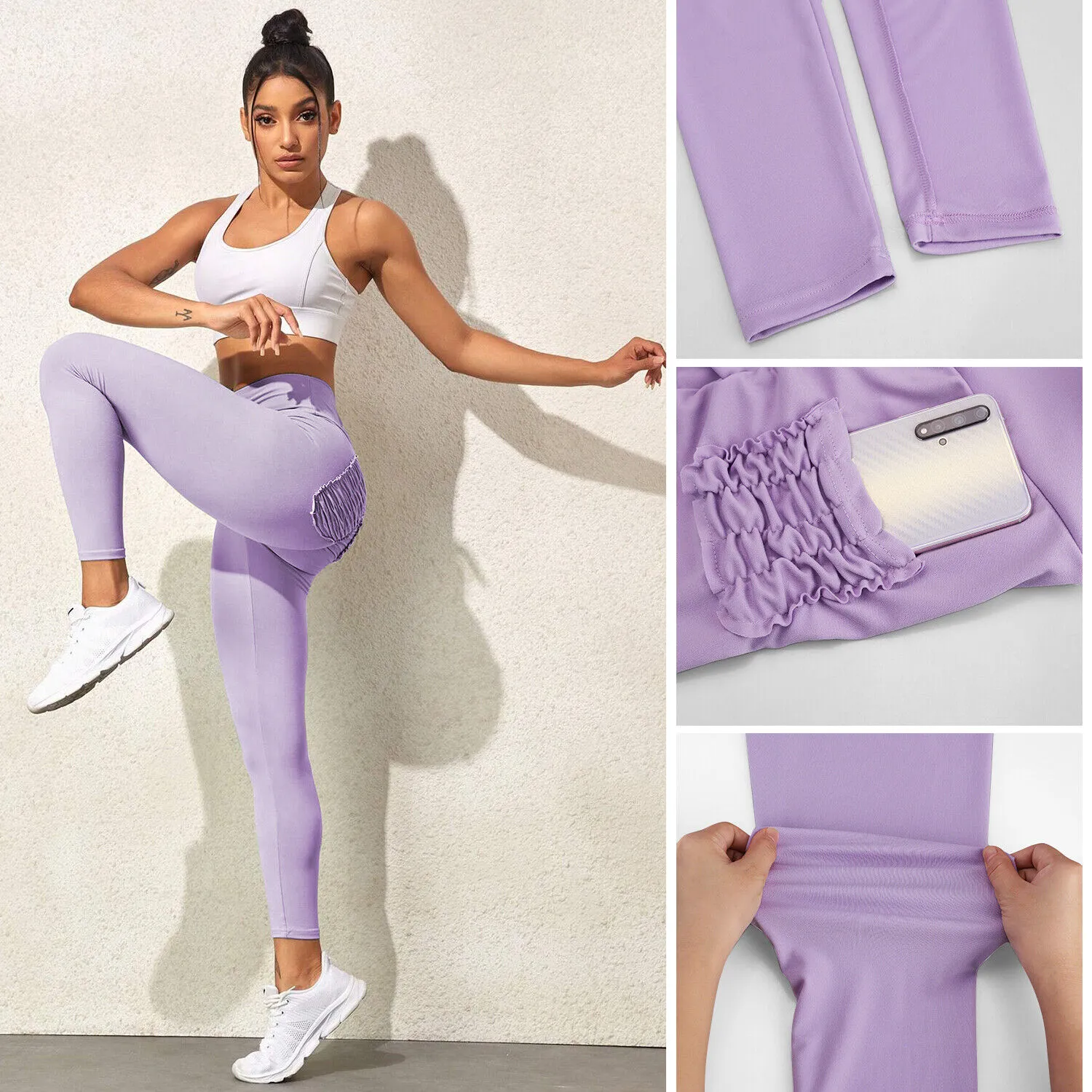 Womens High Waisted Stretch Yoga Pants Leggings Long Workout Yoga Pant Soft - Image 3