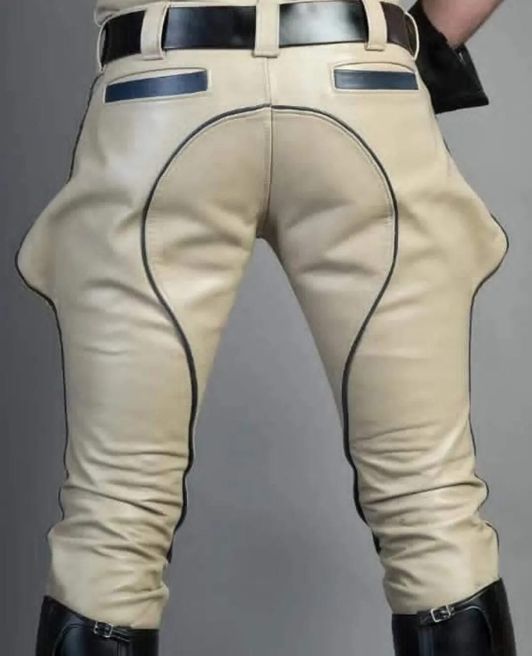 Men's Real Leather Breeches White Leather Breeches With Side Stripes / Jodhpurs - Image 3