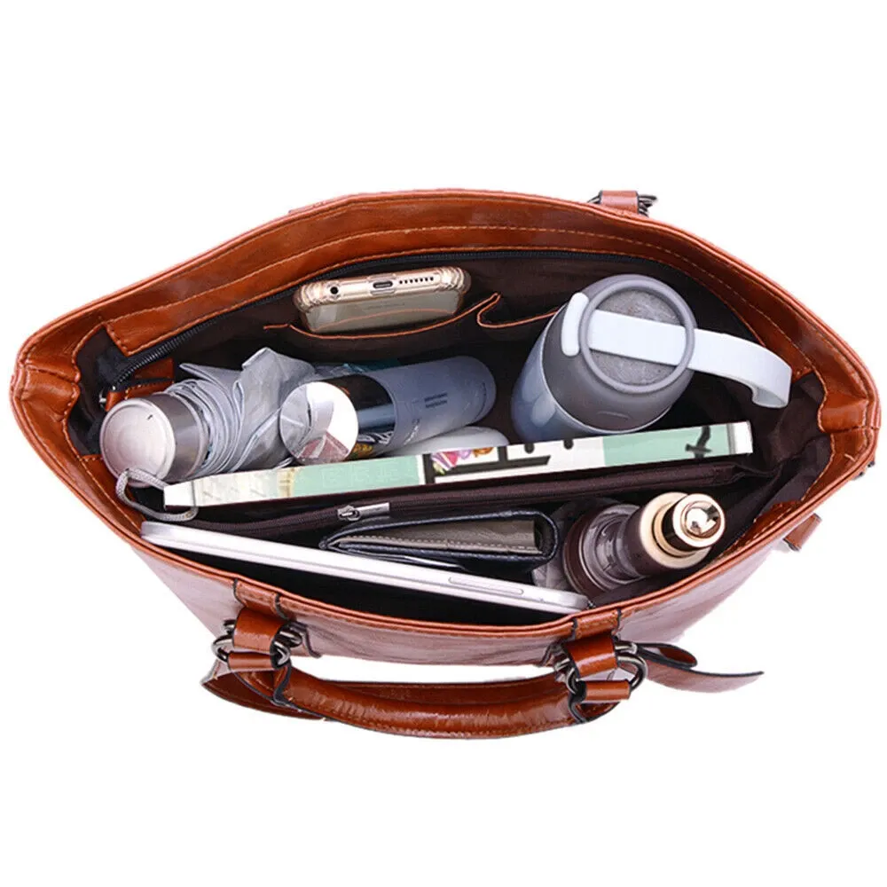 Women Oiled Leather Handbag Messenger Shoulder Tote Bag Crossbody Satchel Soft - Image 3