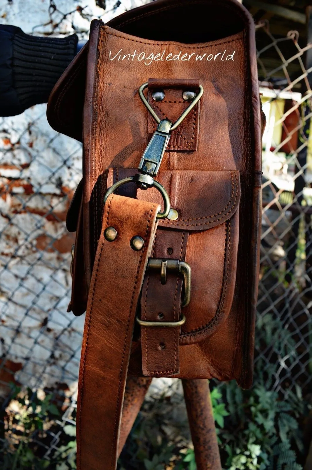 Leather Bag Laptop Genuine Messenger Vintage Men's Briefcase Satchel Brown New - Image 3