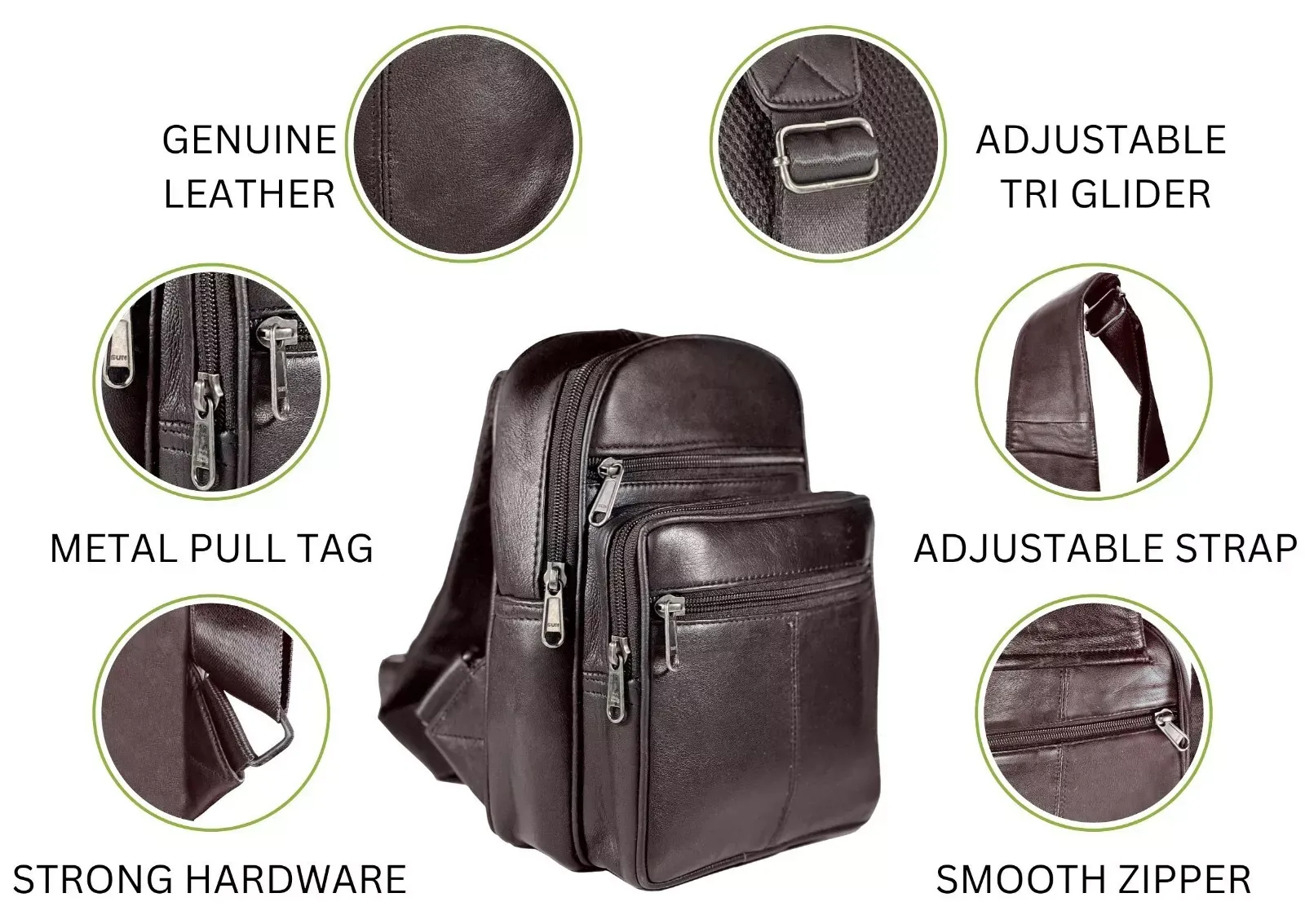 Men's Sling Backpack Genuine Leather Chest bag Crossbody Bag Shoulder Bag - Image 3