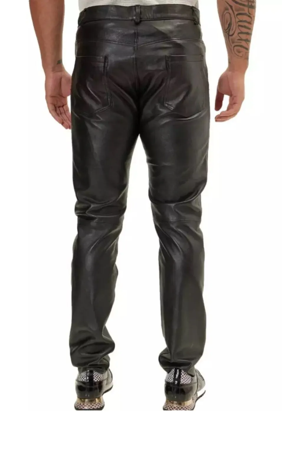 Mens Biker Jeans Real Black Or Cow Leather Sleek And Sexy 501 Style Pants New. - Image 2