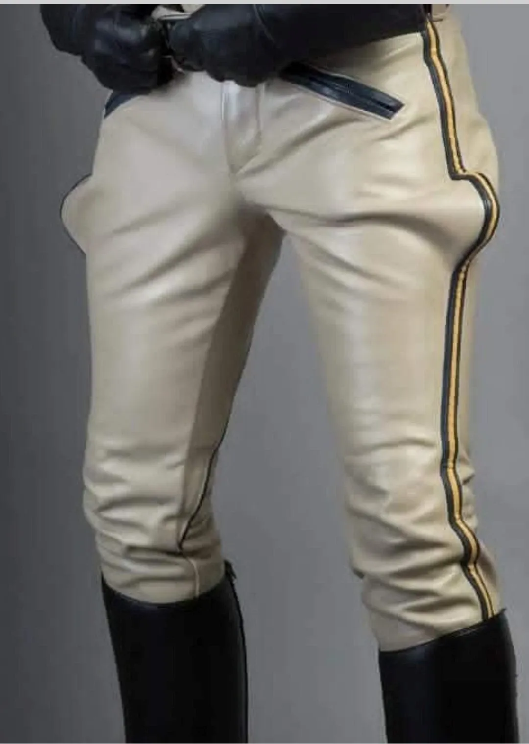 Men's Real Leather Breeches White Leather Breeches With Side Stripes / Jodhpurs