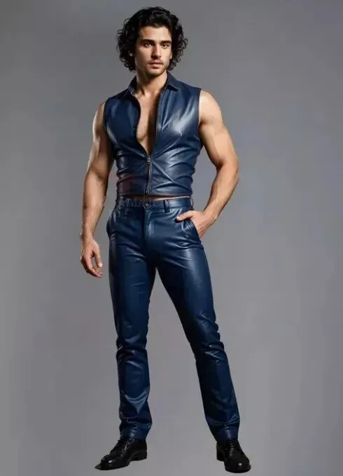 New Men's Premium Navy Blue Leather Pant| Genuine Soft Sheepskin Leather Pant - Image 4