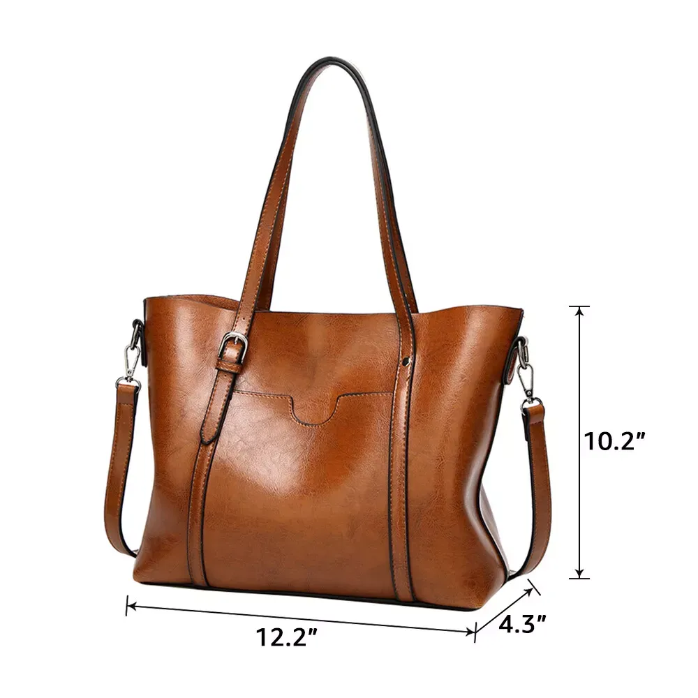 Women Oiled Leather Handbag Messenger Shoulder Tote Bag Crossbody Satchel Soft - Image 4