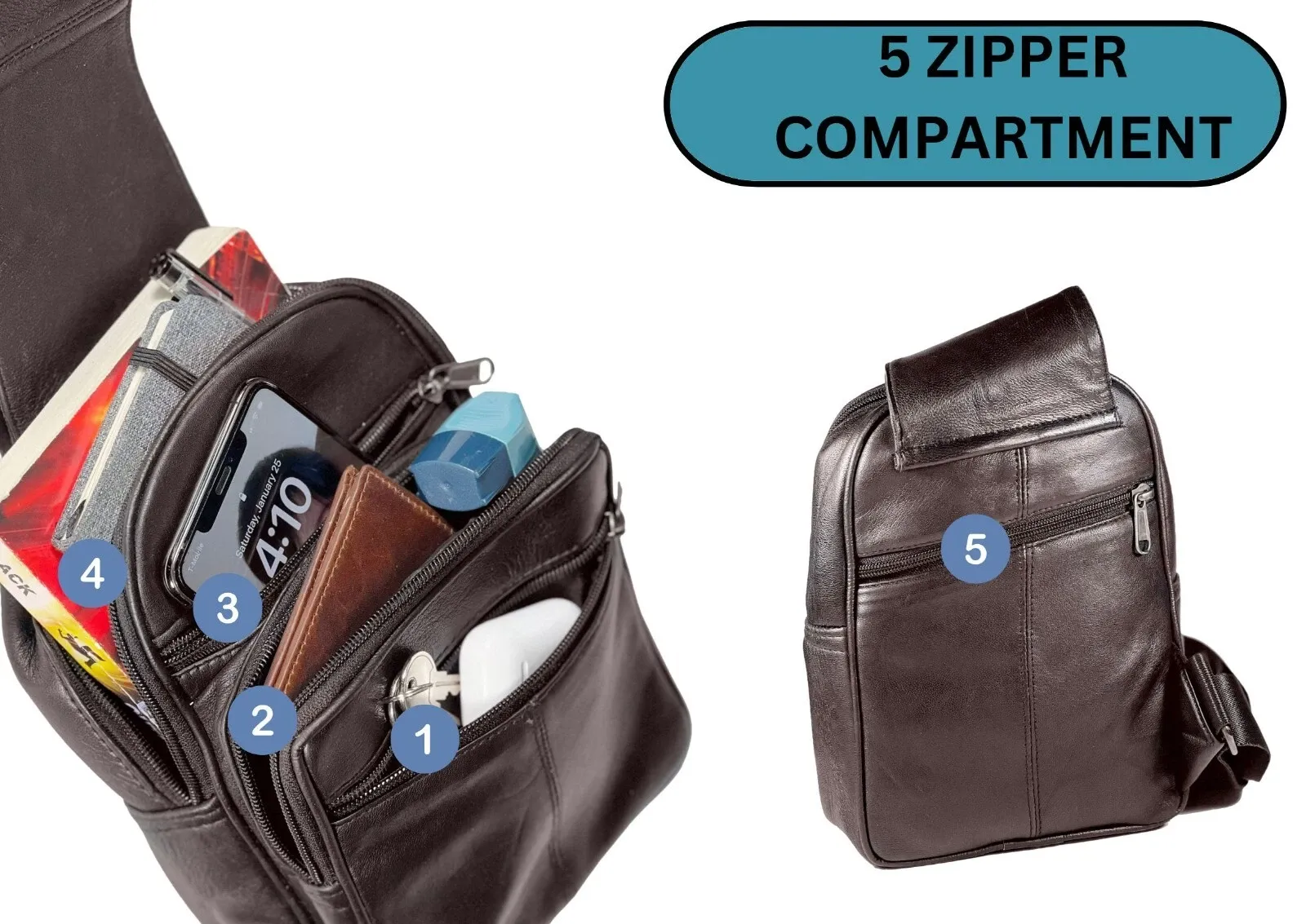 Men's Sling Backpack Genuine Leather Chest bag Crossbody Bag Shoulder Bag - Image 4