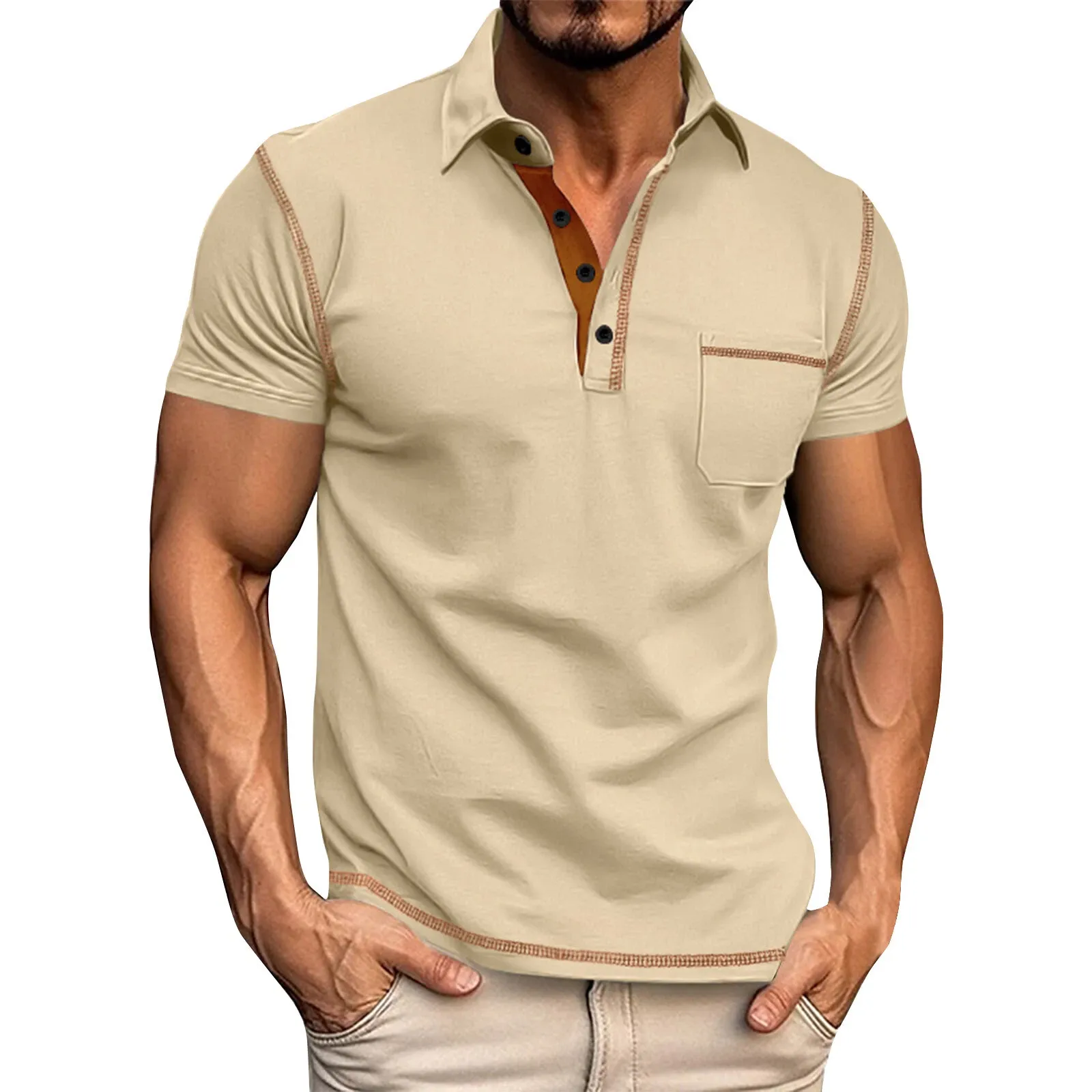 Mens Polo Shirts Classic Short Sleeve Button TShirt Casual Golf Tee Tops Pocket