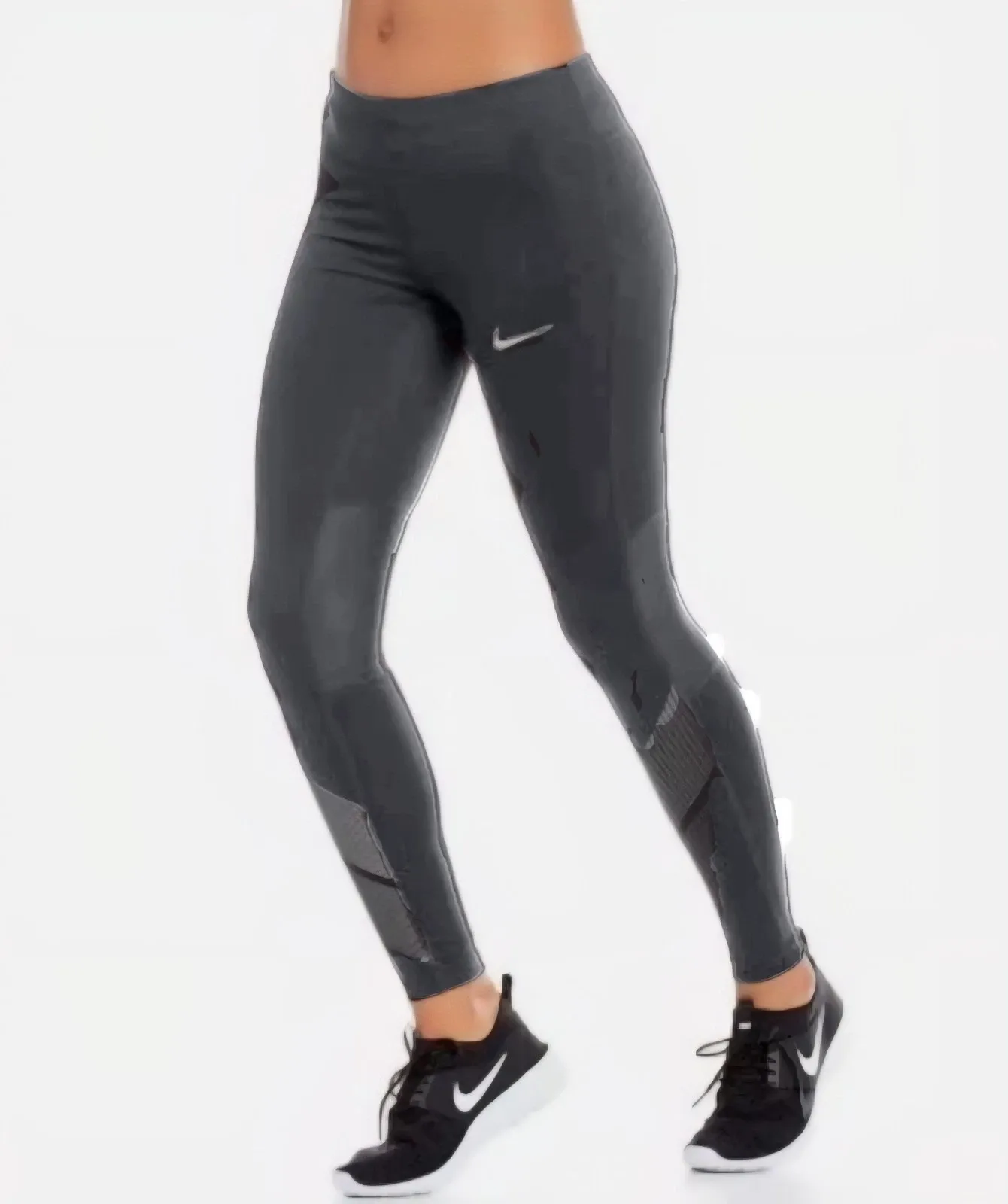 Womens Nike Power Dri-Fit Tight Fit 27" Gray Running Leggings