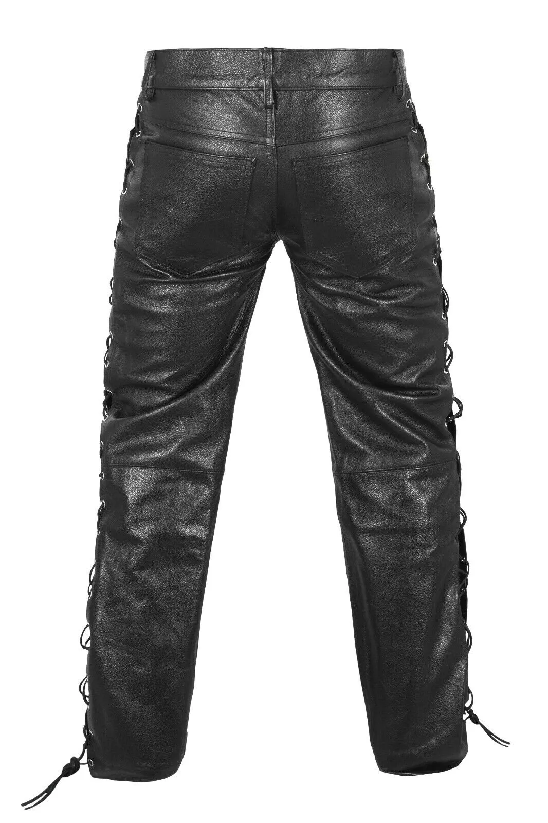 DEFY Men's Motorbike Cow Leather Jeans Style Side Laces Nightclub Pant - Image 5