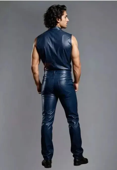 New Men's Premium Navy Blue Leather Pant| Genuine Soft Sheepskin Leather Pant - Image 5