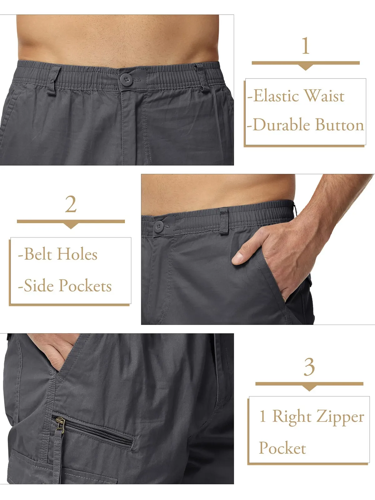 Men's Casual Cotton Cargo Shorts Outdoor Hiking 3/4 Length Below Knee Pants Man - Image 5