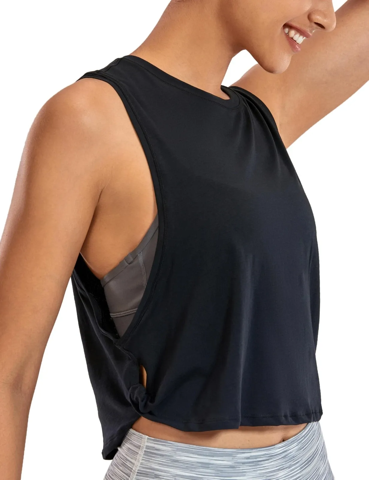 Cropped Workout Tank Tops for Women - Black Sleeveless Gym Shirts