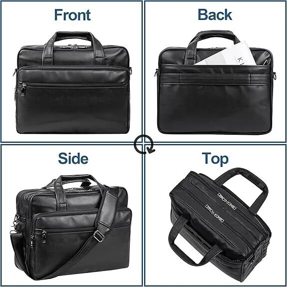 Leather Bag,Men's 17.3 Inches Messenger Briefcase Business - Image 5
