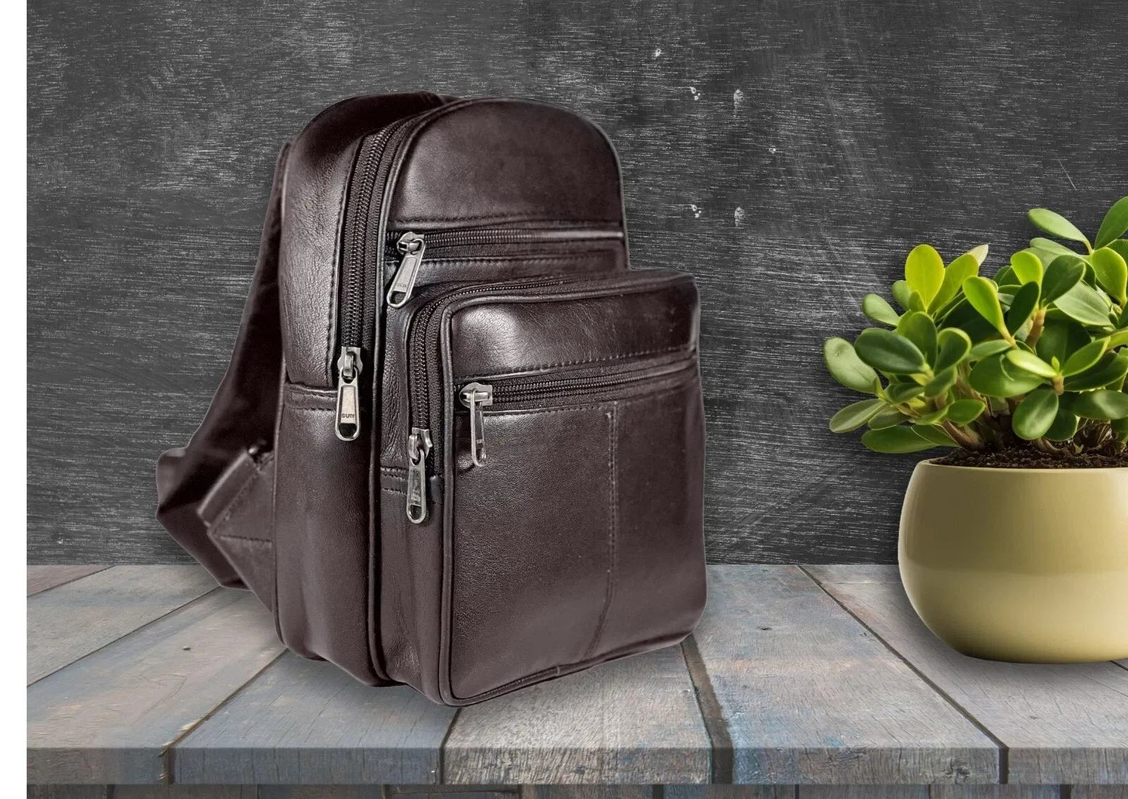 Men's Sling Backpack Genuine Leather Chest bag Crossbody Bag Shoulder Bag - Image 6