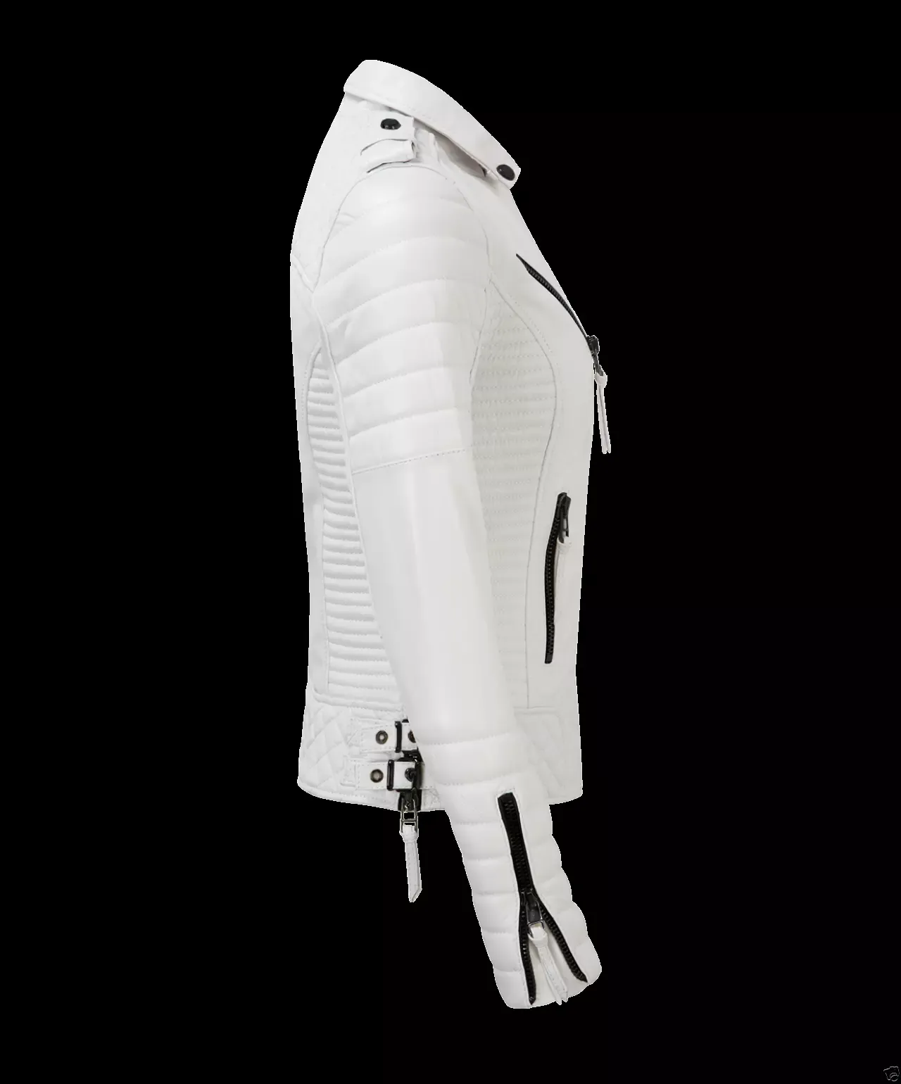 Women’s Motorcycle Biker Real Leather White Jacket Lambskin Leather Quilted Coat - Image 3