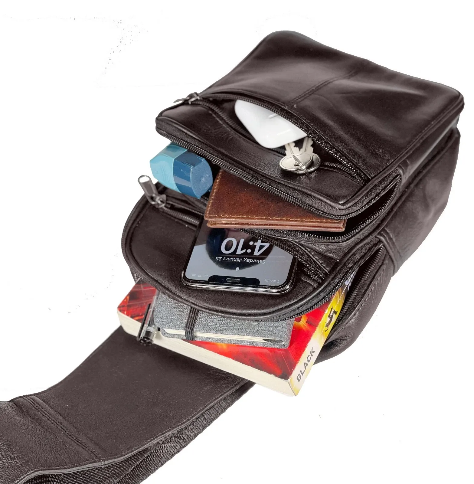 Men's Sling Backpack Genuine Leather Chest bag Crossbody Bag Shoulder Bag - Image 7