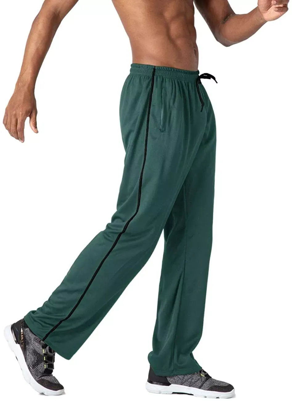 Men's Gym Workout Running Jogging Open Bottom Mesh Jogger Sweat Pants Trousers - Image 7
