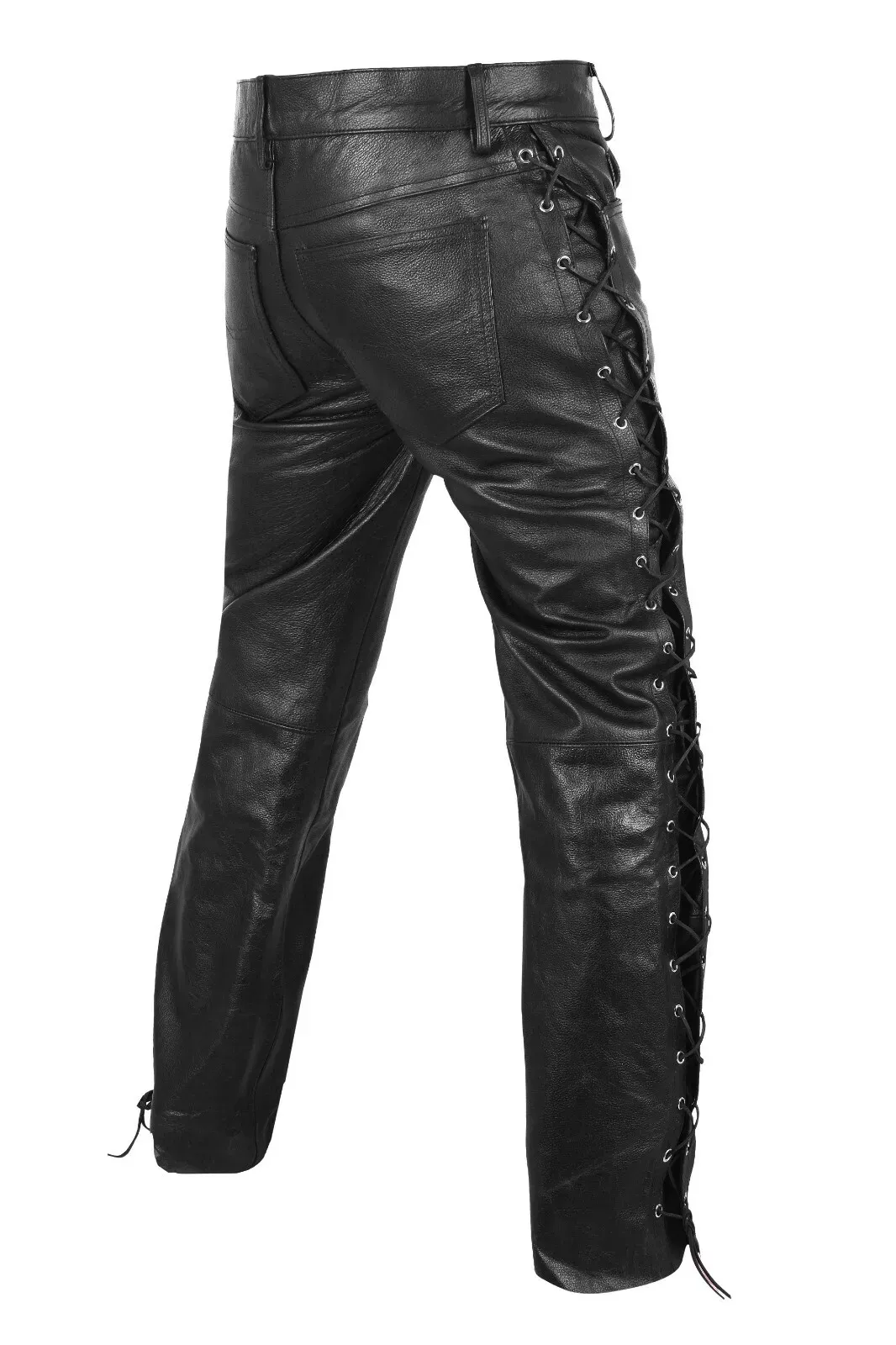 DEFY Men's Motorbike Cow Leather Jeans Style Side Laces Nightclub Pant - Image 6