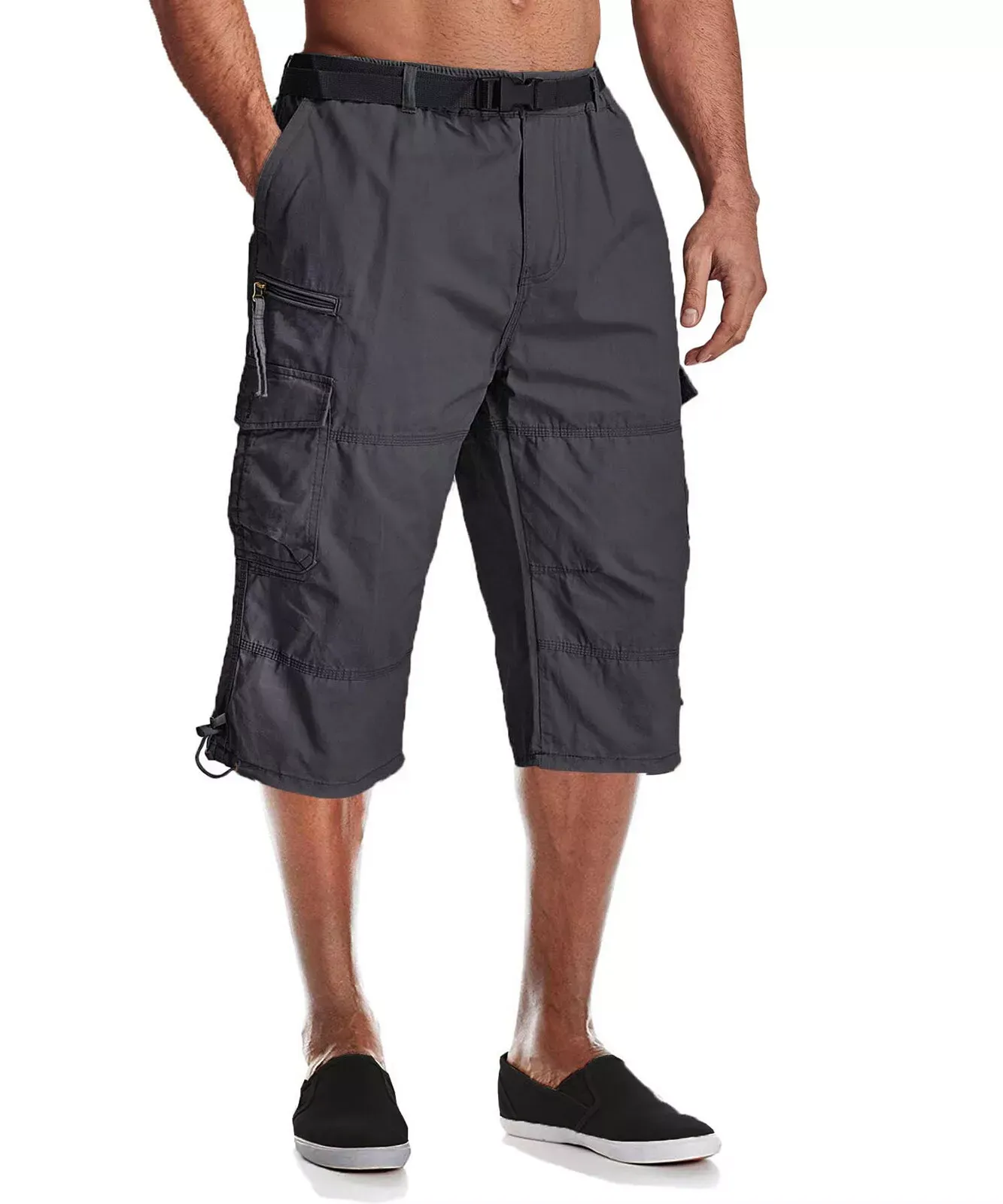 Men's Casual Cotton Cargo Shorts Outdoor Hiking 3/4 Length Below Knee Pants Man