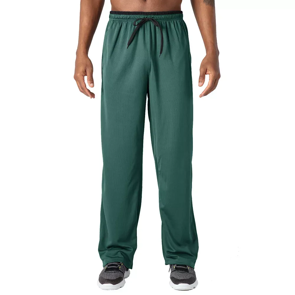 Men's Gym Workout Running Jogging Open Bottom Mesh Jogger Sweat Pants Trousers