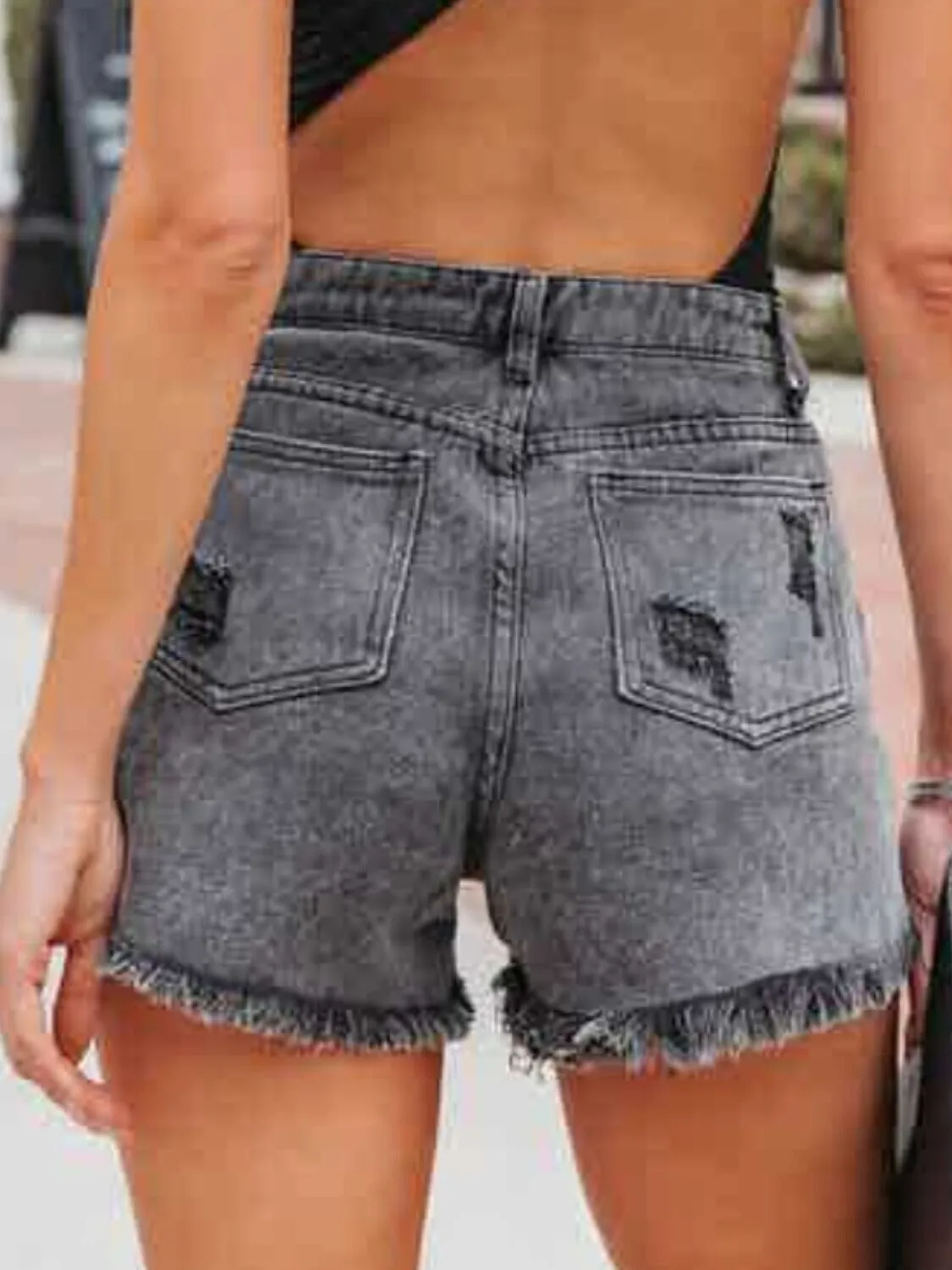 Women's Distressed Fringe Denim Shorts Stylish and Comfortable with Pockets - Image 4