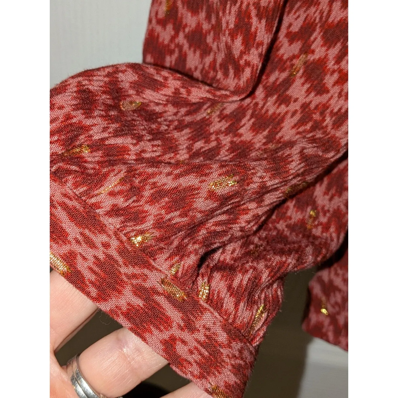 Paige Printed Blouse Doris V-Neck Long Sleeve Casual Top Red Shimmer - Image 8