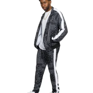 Men's Accented Bandana Paisley Track Suit Set Pant & Jacket Sweatsuit