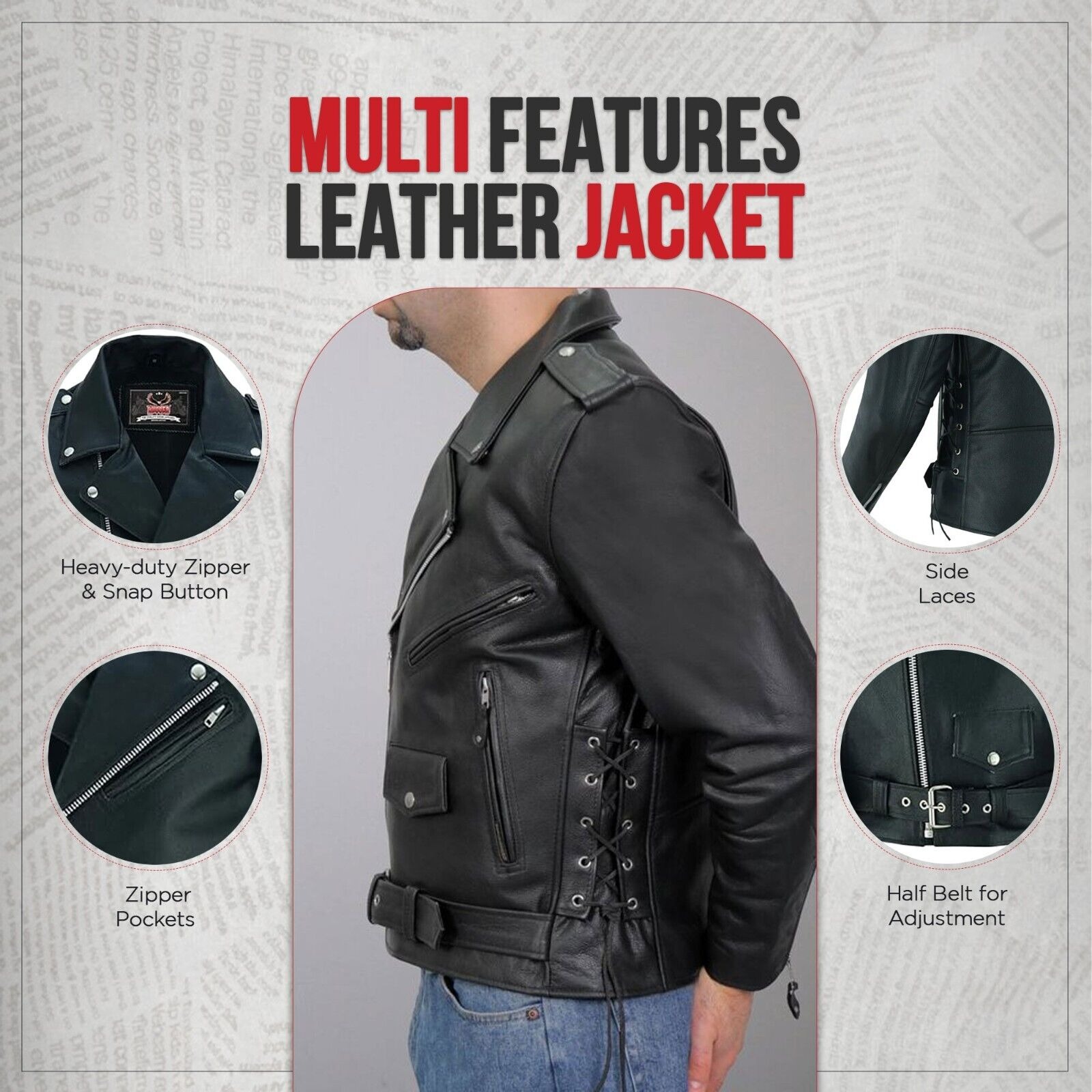Men’s Leather Jacket Premium Classic Style Motorcycle Rider Jacket - Image 3