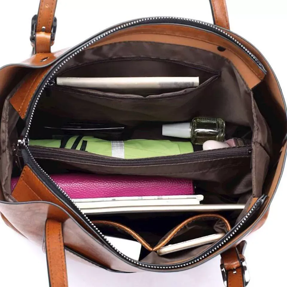 Women Oiled Leather Handbag Messenger Shoulder Tote Bag Crossbody Satchel Soft - Image 2