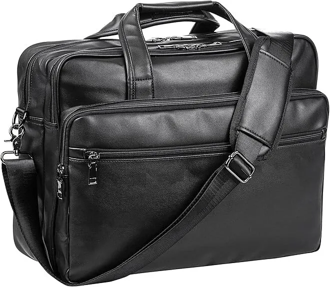 Leather Bag,Men's 17.3 Inches Messenger Briefcase Business