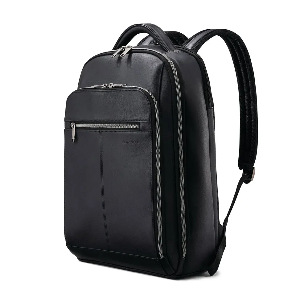 NEW!! Classic Samsonite Leather Backpack - Black - Image 2
