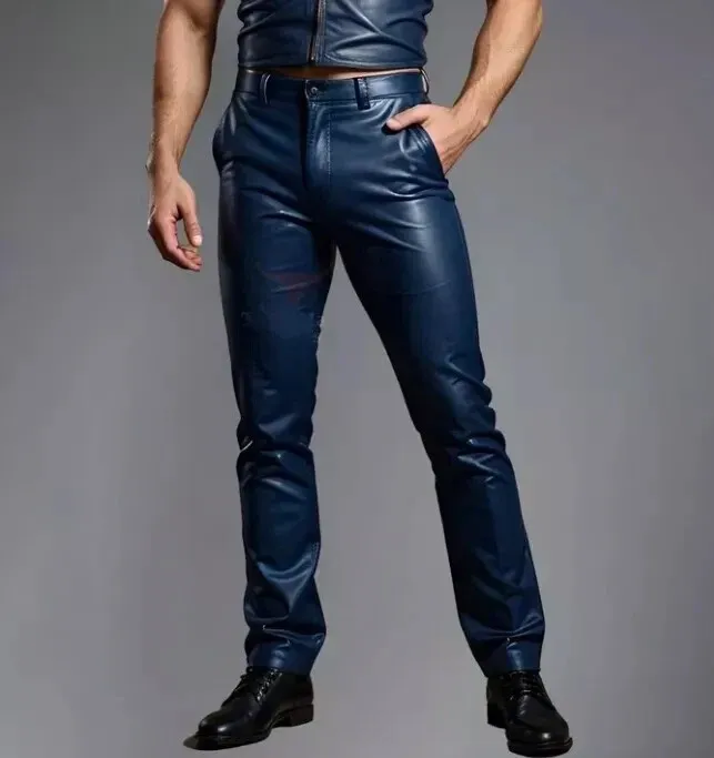 New Men's Premium Navy Blue Leather Pant| Genuine Soft Sheepskin Leather Pant